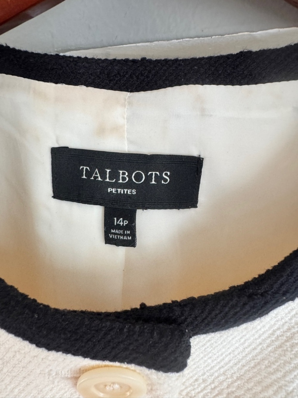 TALBOTS Petites Cream & Black Contrast Trim Spring Coat Old Money Aesthetic - Picture 2 of 9